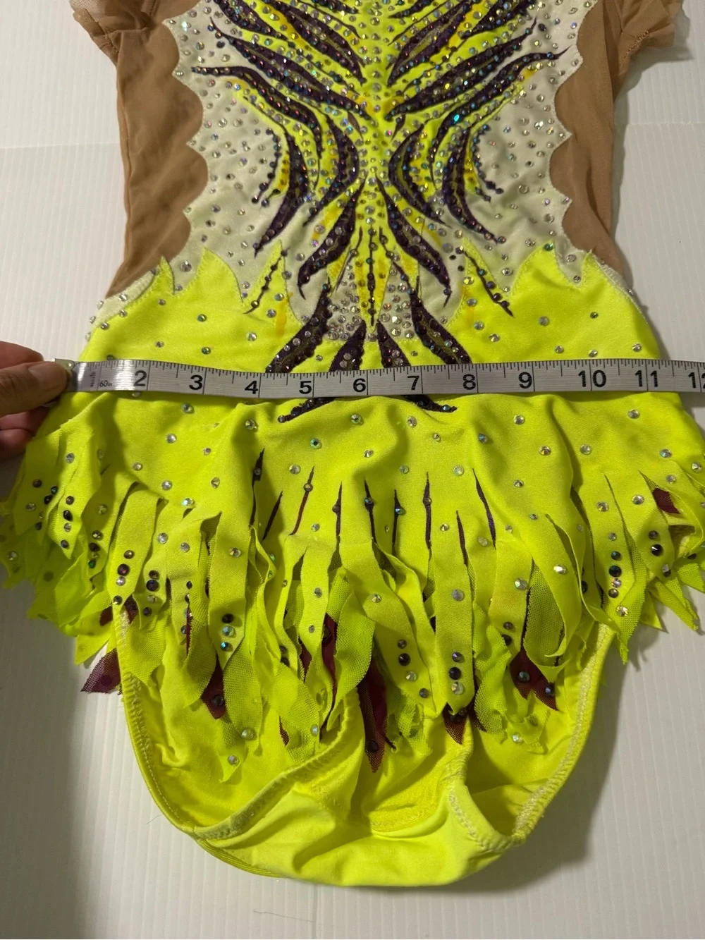 Custom Hand Painted Rhythmic Gymnastic Costume Neon Lime Purple Rhinestone CM CL